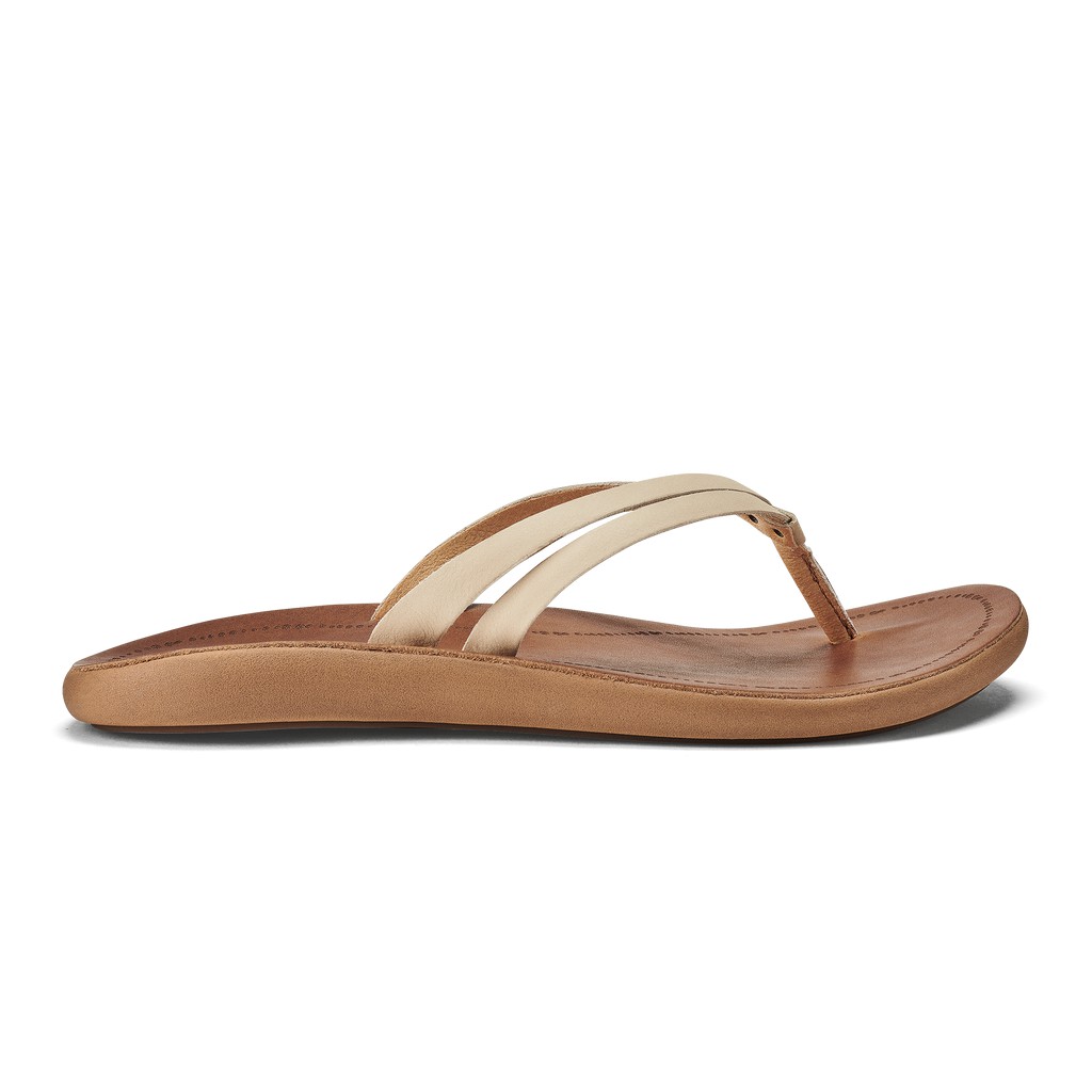 Olukai Zehentrenner Damen - Kapehe Luana Strappy Leder Braun/Beige - 28731PRHO